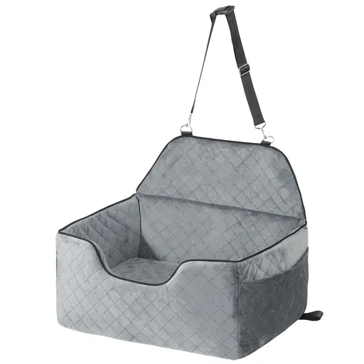 Dog Car Seat, Dog Booster Seat for Car with A Storage Pocket, Pet Car Seat with Clip-On Safety Leash, Sponge Filling, Dog Car Bed for Medium & Large Dog up to 24.9 kg, Gray