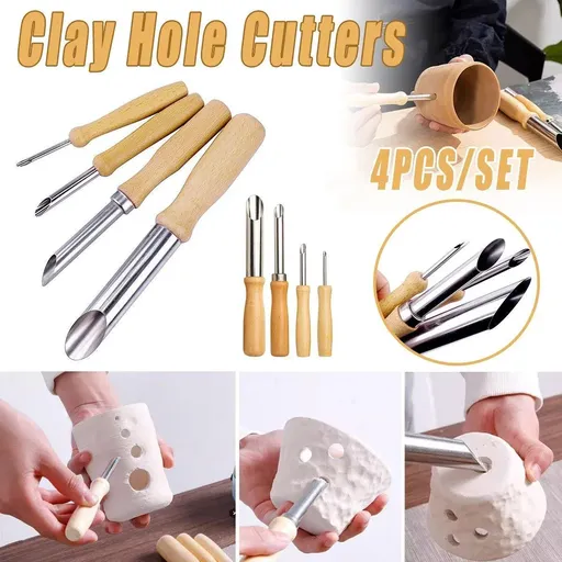 Clay Hole Cutter Tool Set 4 Pieces for Pottery and Polymer Clay