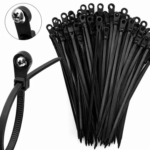 100 Pieces Nylon Zip Ties with Mount Hole, 8in Self-Locking Cable Straps, Multi-Purpose Fastening Ties for Home, Workshop, Garden & Wiring Projects, Black