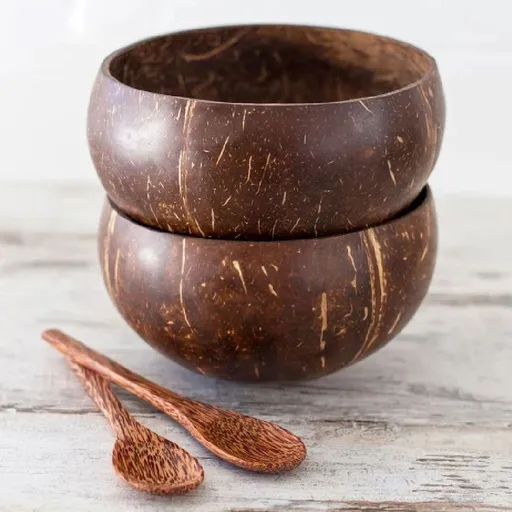 2 Pack Polished Coconut Bowl Set, Coconut Bowl and Wooden Spoons Set, Natural Coconut Smoothie Bowls, Healthy Choice Coconut Shell Buddha Bowls, Ideal for Eco Friendly Gifts