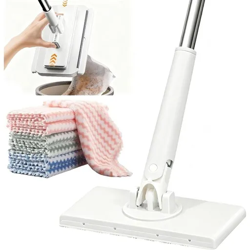 Mop, Fiber-Lock Mechanism, Retractable Gap Dust Cleaner Flat Mops with Locking Head & Sweeping Cloths, Long Handle Mopping Sweeper Stick for Floors