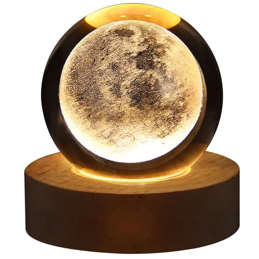 Crystal Globe Light 3D Engraved Glowing Crystal Ball Night Light Romantic Ambient Lamp with Wooden Base