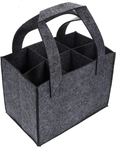 1 Piece Felt Wine Bag for 6 Bottles with Dividers Grey