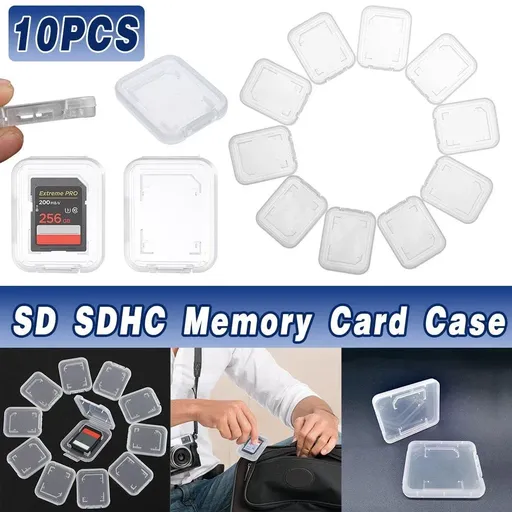 10pcs Transparent SD SDHC Memory Card Storage Box Flip Open Single Card Holder