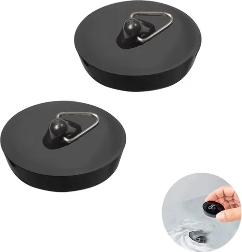 Universal Bath Stopper 2 Pieces - Sink Cap - Drain Stopper - Sink Plug - Plug Stopper - Universal Sink Stopper - Rubber Sink Plug with Hanging Ring - for Drain Ø 44 to 42 mm - Universal Plugs - For Bathtub, Kitchen, Bathroom - Black