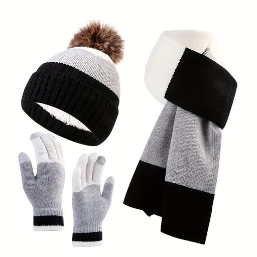 Unisex Knit Hat Scarf Gloves Set Winter Accessories Australia 3-Piece Warm Set - Gray - Size L