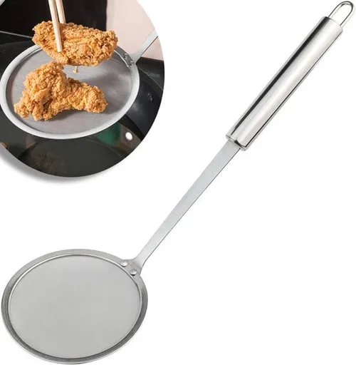 Oil Strainer - 1 Piece - Stainless Steel Oil Skimmer - Kitchen Strainer for Household Use - Fine Mesh Stainless Steel Food Strainer - Suitable for Filtering Oil, Juice and Foam - With Long Handle - Mesh Size 100 Mesh