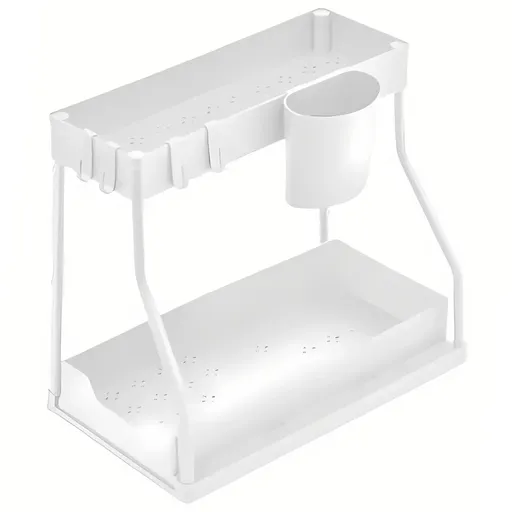 Under Sink Storage Rack Double Layer Organizer Shelf Kitchen Bathroom Cabinet - White