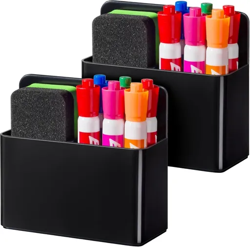 2 Piece ABS Magnetic Organizer for School Locker and Refrigerator Black