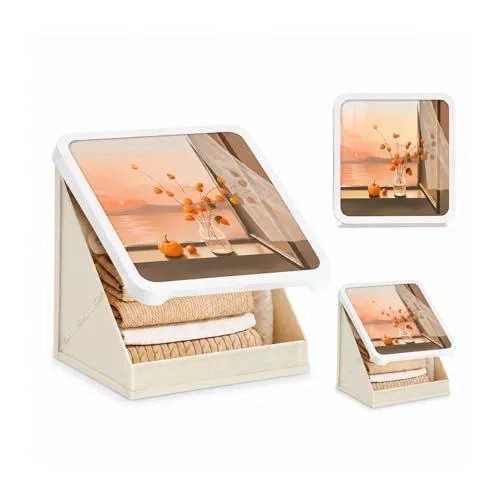 Bathroom Mural Storage Cabinet, 15 * 15in Waterproof Foldable Organizer, No Drill Wall Mounted Shelves with Hooks, Space Saving Decorative Storage Box for Shower, Laundry, Dorm - Beige - Size A