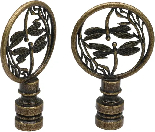 Biaungdo 2 Pack Double Dragonflies Lamp Finial, Antique Bronze Decorative Finial for Lamp Shades, Hollowing Out Lamp Finial Cap Knobs for Table Lamp, Floor Lamp, Lamp Decoration