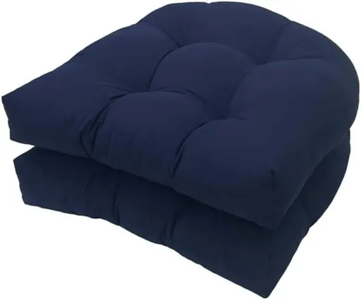 2 Pack Outdoor Chair Seat Cushions, Waterproof Thick Tufted U Shaped Patio Furniture Cushions, 18x18, Navy Blue