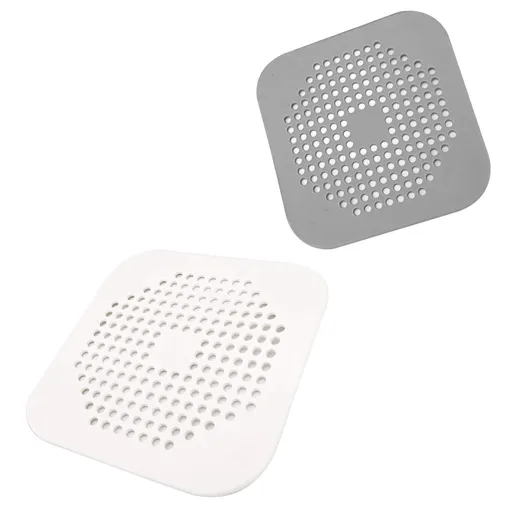 Square Drain Cover for Shower Drain Hair Catcher Flat Silicone Plug for Bathroom and Kitchen Filter Shower 4 Pack(Grey And white)