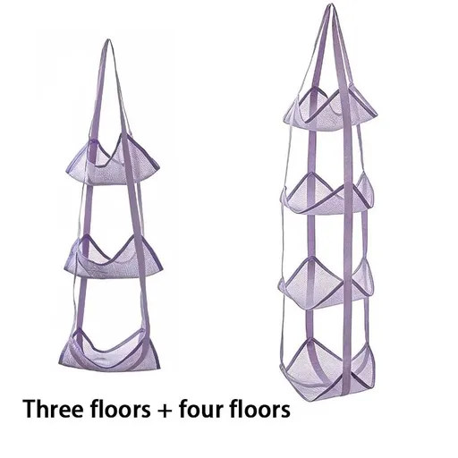 2pcs Foldable Multi-Layer Ball Storage Basket, Household Basketball Storage, Doorway Hanging Bag, Purple Three+Four Layers