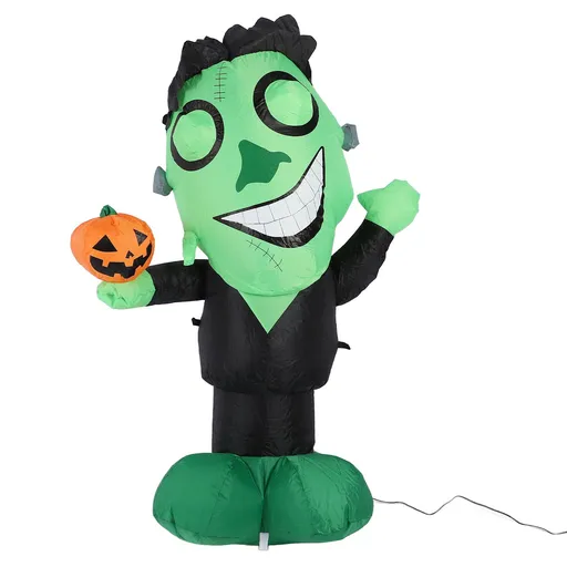 3.9ft Inflatable Green Monster with Pumpkin Big Eyes LED Lights Outdoor Yard Garden Lawn Holiday Party Decor IP44 Water Resistant US Plug 100‑120V