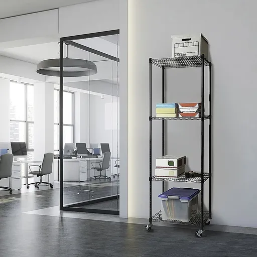 Wire Storage Rack – 45x45cm Black Shelving with Wheels