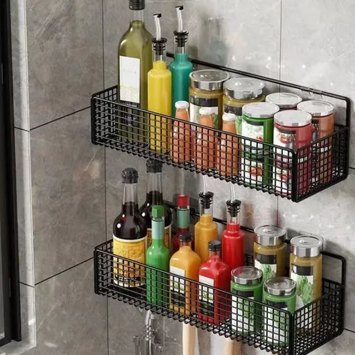 Metal Wire Wall Basket for Storage Organizer - Kitchen Seasoning Rack, Bathroom Toiletries Organizer, Countertop Sundries Holder with Mesh Design - Wall Mounted or Freestanding Use for Home, Office