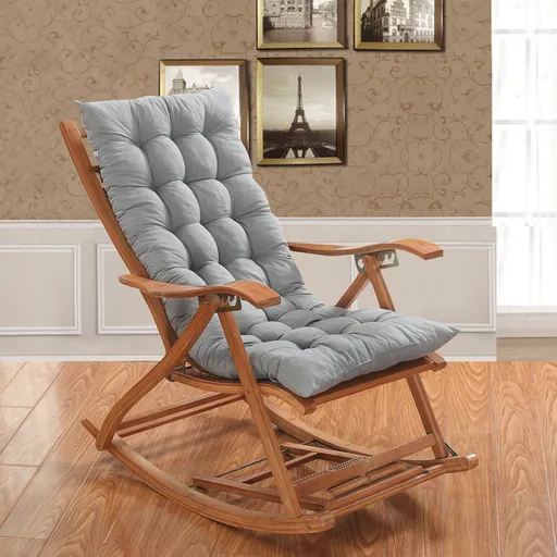 Long Folding Lounger Rocking Chair Cotton Cushion Plush Pillow Bamboo Chair Cushion Grey 48x120cm