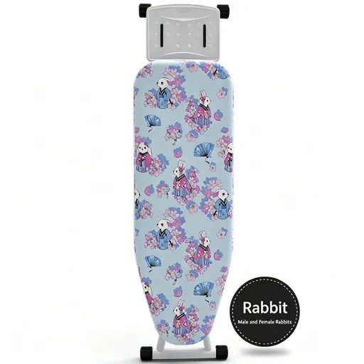 Ironing Board Cover with Heat Resistant Cotton Pad, Non-Fade Thick Replacement Fabric Cover, Elastic Drawstring, Fit 90×30cm Ironing Board, Breathable Heat-Proof Iron Table Cloth rabbits