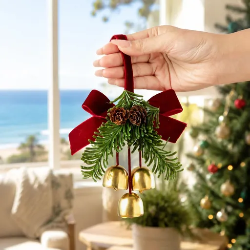 2 Pack D5 Christmas Pinecone Triple Bells Red