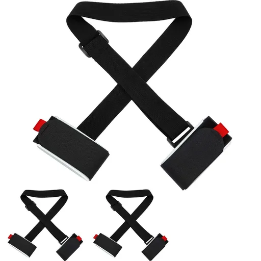 6 Pack Ski Carrier Straps Adjustable Shoulder with Cushioned Fastener Tape Strap Loop Strong for Adults Kids（black+red)