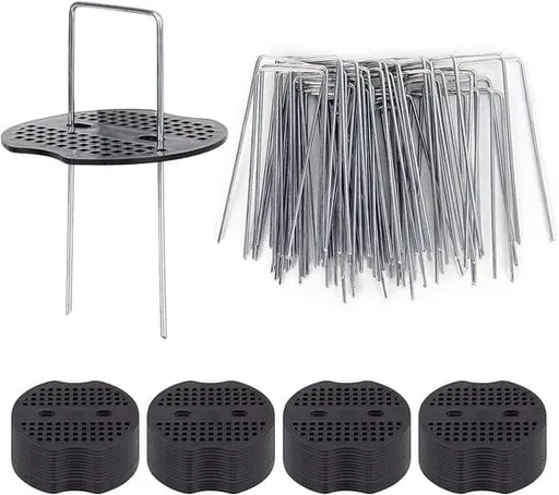 50-pack Stainless Steel U-shaped Ground Spikes for Garden and Greenhouse, Silver, 100×40×3 mm