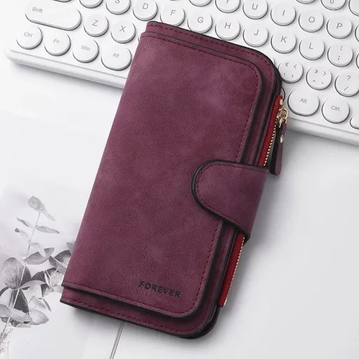 Claret Stylish Large-Capacity Women's Long Wallet – Vintage PU Leather Clutch with Zipper and Snap Closure