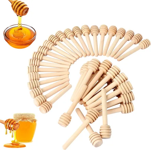 Wooden Honey Spoon - 50 Pieces Honey Stick - 8 Cm - Honey Dipper - Honey Dipper Sticks - Honey Stirrer - Sustainable - Kitchen Utensils - Breakfast - Ideal For Birthdays, Weddings, Baby Showers