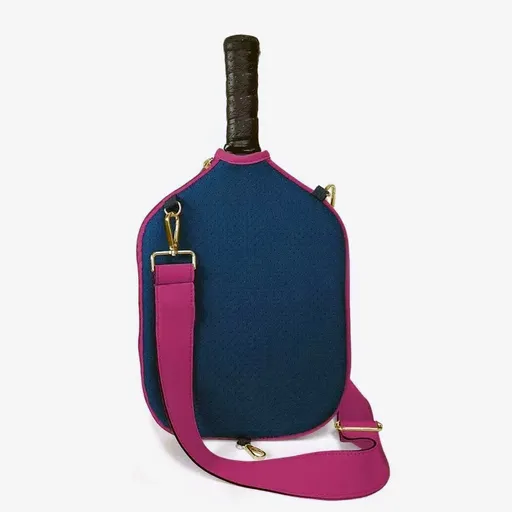 Dark Blue Neoprene Pickleball Paddle Cover – Waterproof Side Pocket Design, Shoulder Bag Style