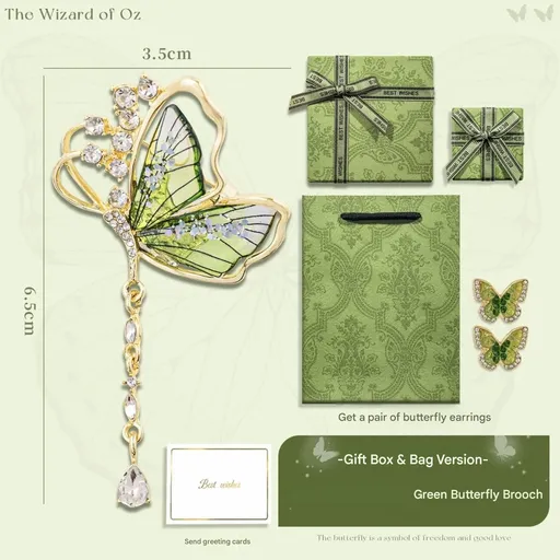 Green Butterfly Brooch - Green Enamel Crystal Tassel Pin - Elegant Alloy Jewelry for Women, Gift for Mom, Teacher, Friend, Birthday, Valentine's Day, Mother's Day