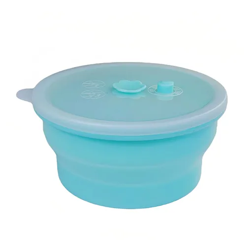 Collapsible Food-Grade Silicone Storage Container with Leakproof Lid, Built-in Date Dial and Steam Vent - Reusable, Microwave-Safe, Freezer-Ready, Perfect for Meal Prep, Leftovers, Picnics and Everyday Freshness (Blue（Round）, 1000ml)