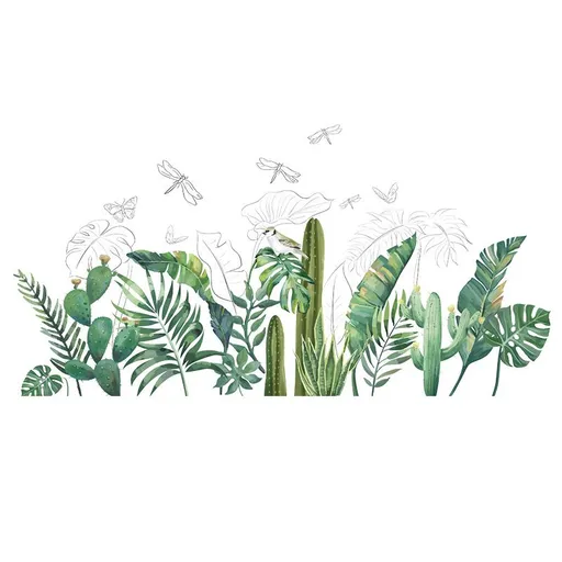 Tropical Leaves Wall Decals Removable Jungle Green Palms Tree Plant Wall Stickers for Living Room Kids Room Bedroom Playroom Decor