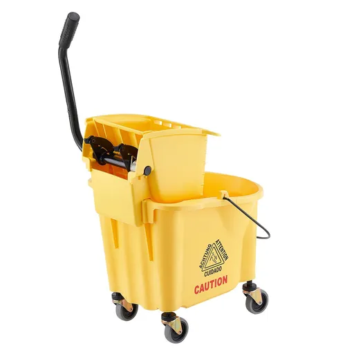 Mop Bucket with Wringer, 26 Qt. Commercial Mop Bucket with Side Press Wringer, Side-Press Mop Bucket and Wringer Combo on Wheels, for Professional/Industrial/Business Floor Cleaning, Yellow