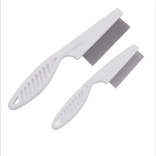 Pet Comb White Dog Cat Flea Comb Pet Grooming Comb Stainless Steel Pin Pet Hair Cleaning Tool （2Pcs White）