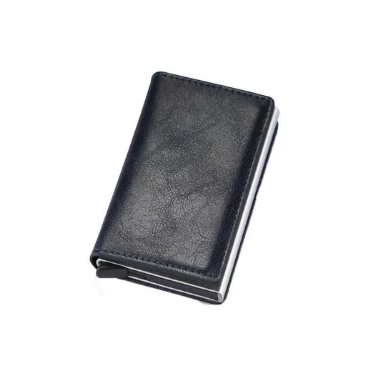 RFID Blocking Leather Card Wallet with Money Clip for Men Credit Holder - Dark Blue