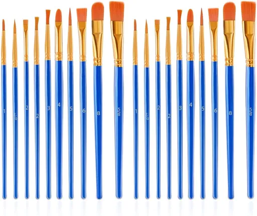 20 Pcs Paint Brushes Painting Brush for Acrylic Oil Watercolor Flat and Round Set Washable Artist Small Bulk Toddler Hog Bristle Art Pack