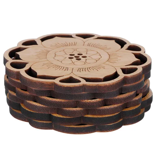 6Pcs/Set Teacup Mat Bamboo Coaster Heat Insulated Cup Pad Drinkware Tabletop AccessoryFlower Bud Type