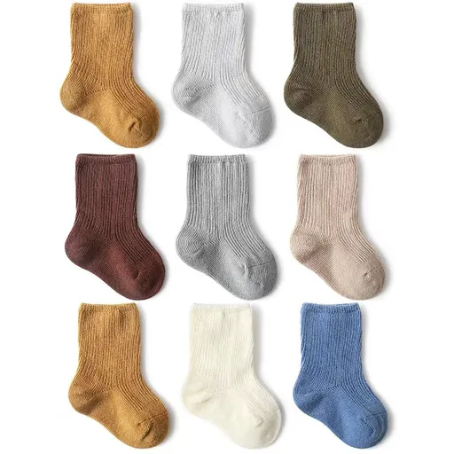 9 pairs Toddler Socks Unisex Baby Crew Socks for Infant Boys Girls Stretchy Cotton Socks Kids 0-36 Months