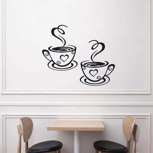 2 PCS Coffee Bar Wall Decor Coffee Bar Sign Wall Sticker Two Coffee Cup Art Wall Decal Sticker Removable Signs for Kitchen Coffee
