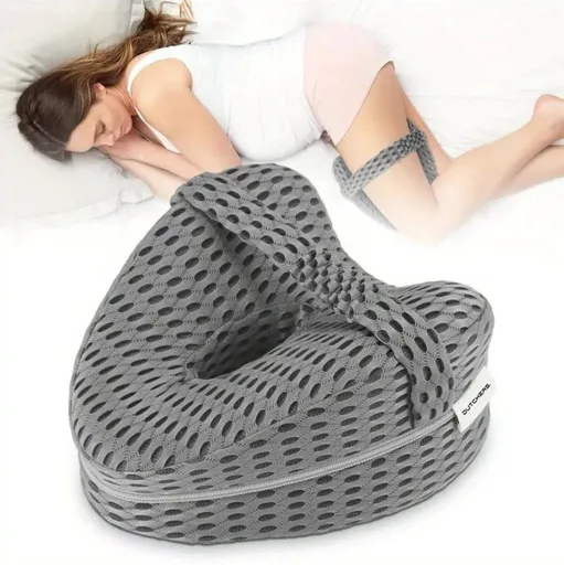 Orthopedic Knee Pillow with Strap, Washable Cover, Side Sleeping Pillow for Bed, Ergonomic Leg Pillow, Osteoarthritis, Posture Correction, Grey