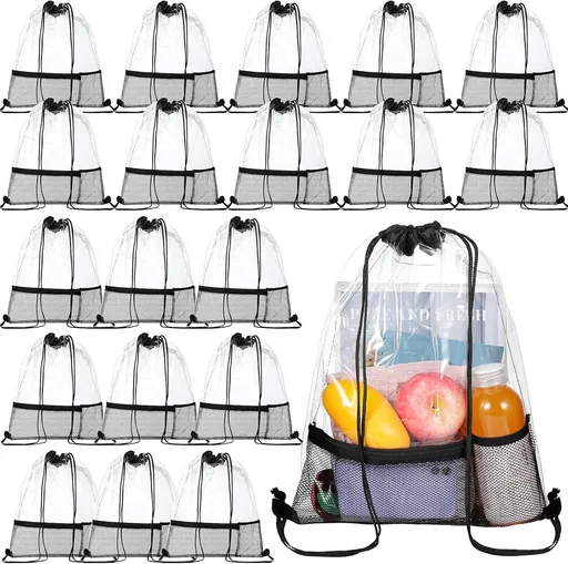 20 Pack Clear Drawstring Bags Bulk Stadium Approved Backpack for Sport Events Concerts Travel Beach -