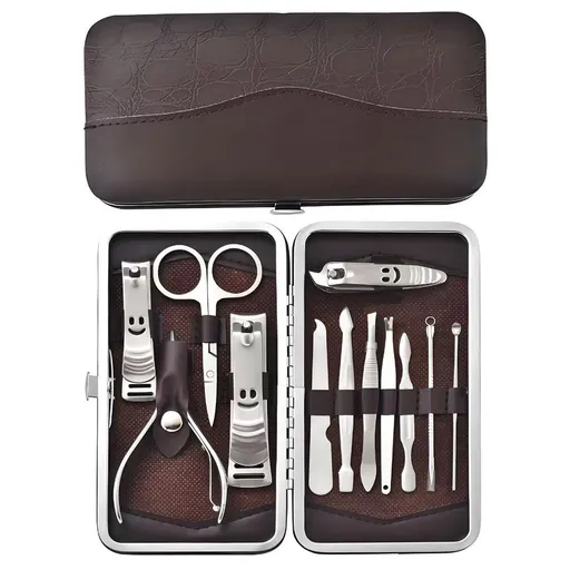 12-Piece Manicure Pedicure Kit, Professional Nail Clipper Grooming Set, Brown Croc Case