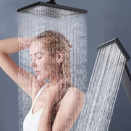 Bathtub Faucet Set,Shower System,Rain Shower Kit Square Single Handle in Wall Waterfall Shower Head Kit for Bathroom Home Black