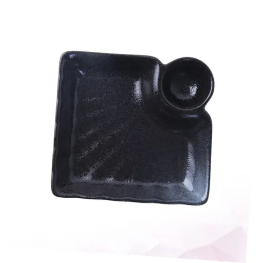 Food Storage Sushi Plate with Dipping Saucer Dipping Plates Appetizer Plates Dumpling Dish with Sauce Compartment Black Square