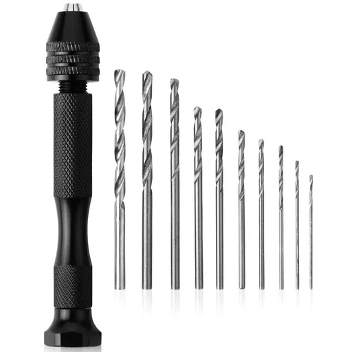Hand Drill with 10 Drill Bits (0.6-2.0mm), Jewelry Drill, Resin Drill, Mini Drill, Hand Drill for Jewelry Making, Pin Vise Hand