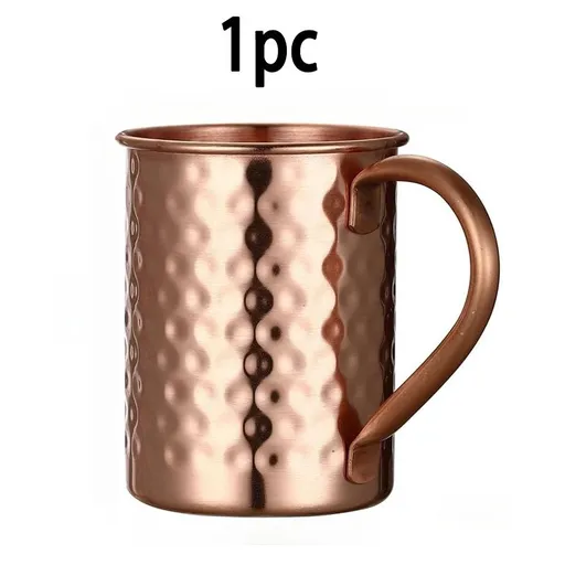 Moscow Mule Pure Copper Mugs, Handmade Hammered Finish with Riveted Handle, One Piece