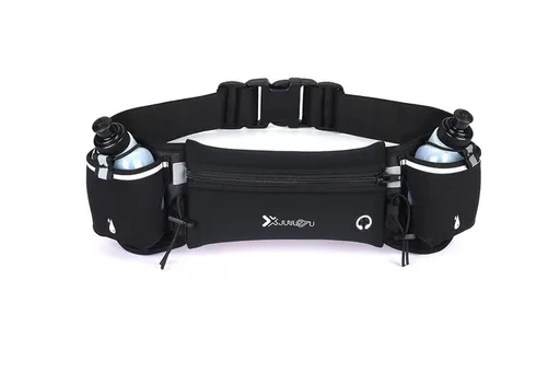 Hydration Running Belt with 2 Water Bottles and Phone Pouch for Marathon Hiking - Black