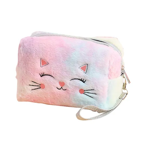 Back to School SuppliesColorful Fluffy Cat Pvc Cosmetic Bag C, for Dormitories, Apartments, Shared Spaces and Study Areas (Include: 1X Package) Sale D