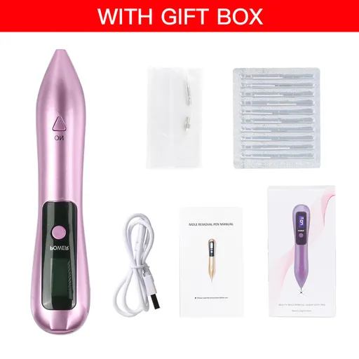 Professional 9-Level Skin Tag & Mole Remover Pen - USB Rechargeable with LED Display & Multiple Needles(pink)