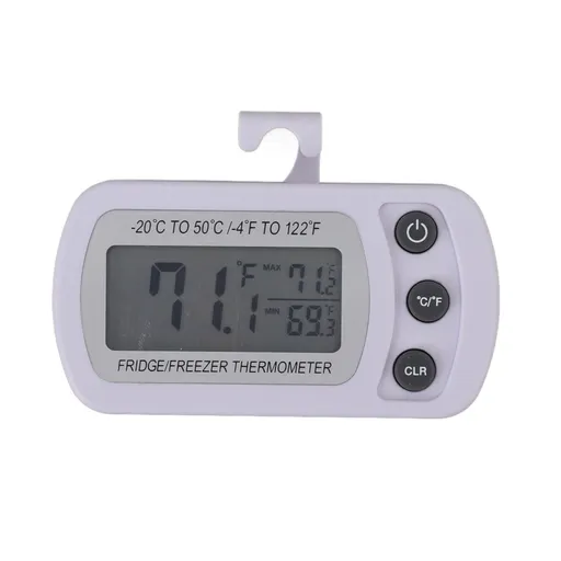 Refrigerator Thermometer Memory Function ABS Body White °C °F Switched Small Compact Digital Freezer Thermometer with Hook